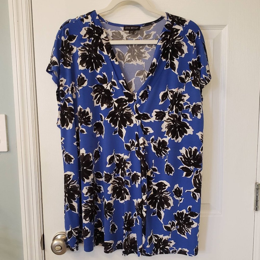 Lane Bryant Royal Cap-Sleeve Pleat-Front Top, Sz 22/24